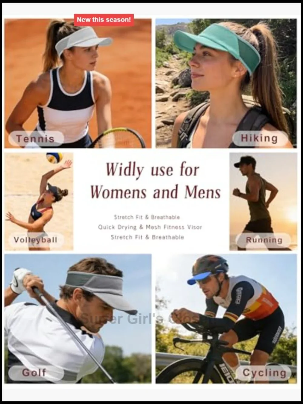 Sports Sun Visor with UPF 50+ Cooling Stretchy Fit for Women Men